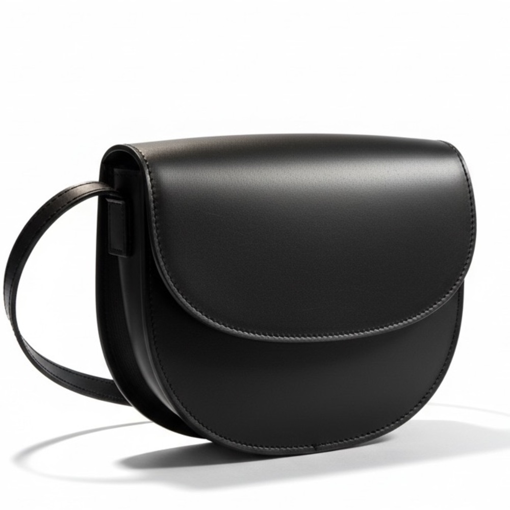 Anthropology 7 CHI Black Leather Half-Moon Saddle Crossbody Bag